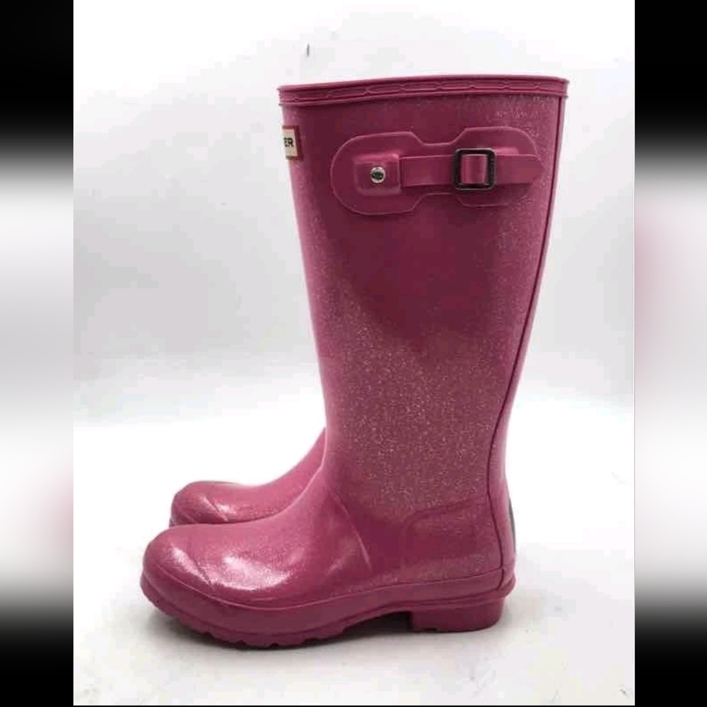 Hunter Pink Giant Glitter Rain Rubber Waterproof Boots Women 5 Or EU 37 - Picture 4 of 11
